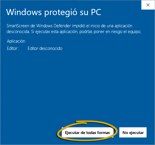 Botón para confirmar la instalación
